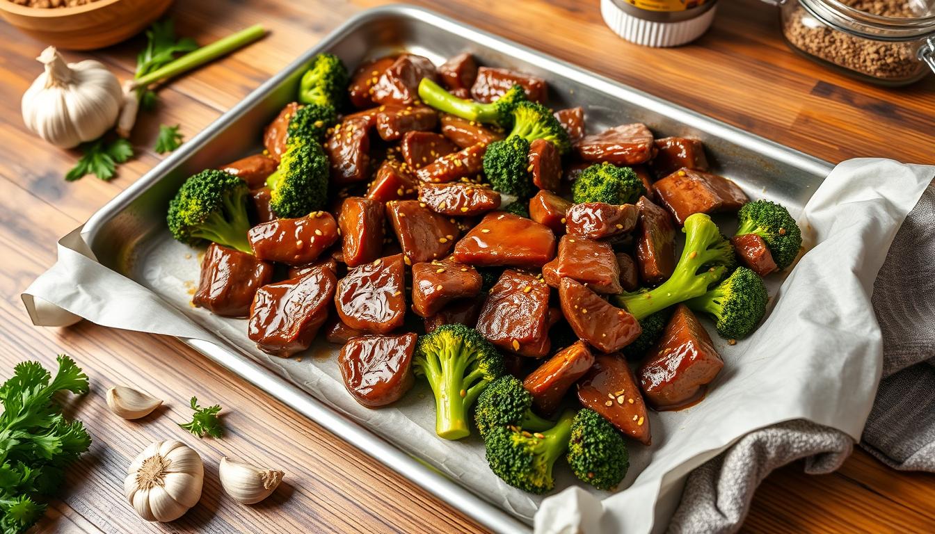 easy and quick Sheet Pan Beef and Broccoli